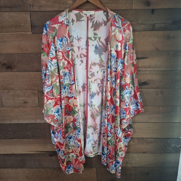 Umgee Sweaters - Umgee Plus Size Sheer Velvet Floral Kimono Cardigan Sz 1X/2X